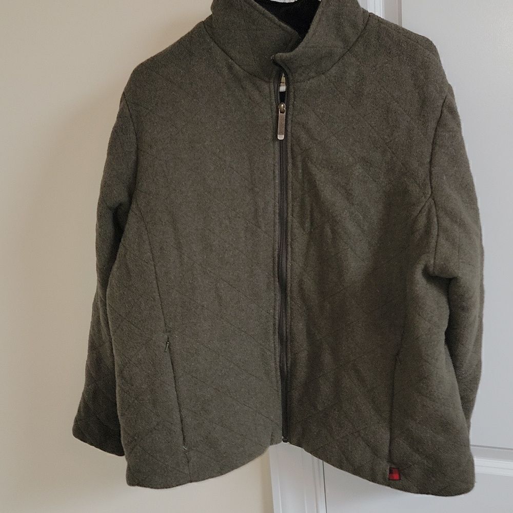 WOOLRICH Olive Heather 100% Wool Full Zip Quilt Stitch Jacket w Pockets Women XL